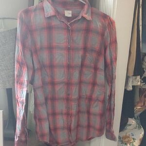 J. Crew Red and Gray Checkered Cotton Shirt